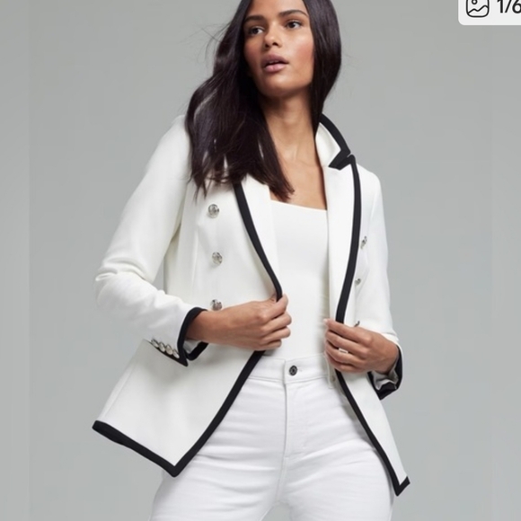 White House Black Market Contrast Studio Blazer Ecru Black Trim NWT Size 2 - Picture 8 of 12